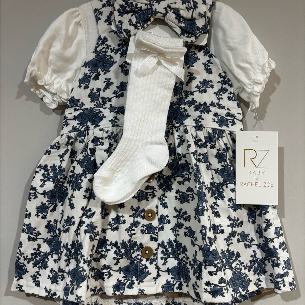 Rachel Zoe Baby Dress with Navy Floral Print and White Socks